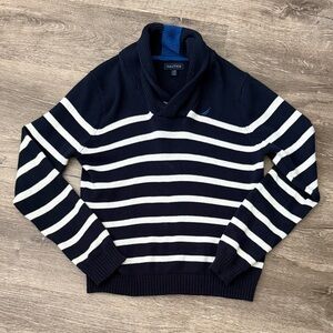 Nautica Boys (14/16) V-Neck Sweater in Navy and White Stripes